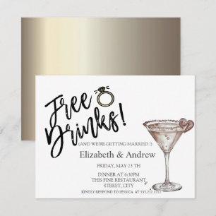 Invitation Boissons Gratuites,Cœur de Verre à Martini Mariage