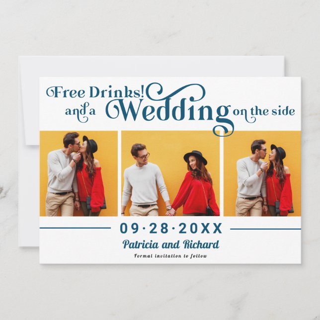 Invitation Boissons Gratuites Mariage Décontracté Enregistrez (Devant)