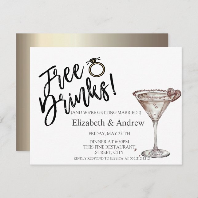 Invitation Boissons Gratuites, Mariage en forme de cœur avec  (Devant / Derrière)