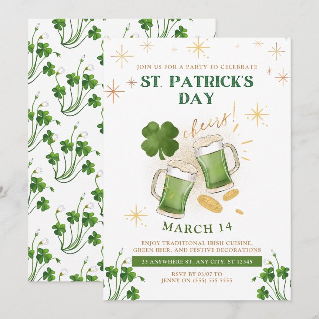 Invitation Boissons irlandaises & Fêtez la Saint-Patrick (Devant / Derrière)