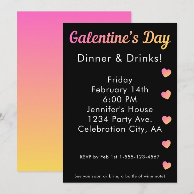 Invitation Boissons pour le dîner de la Saint-Valentin entre  (Devant / Derrière)