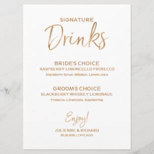 Invitation Boissons Signature Lettres de Rose Dorée Élégant