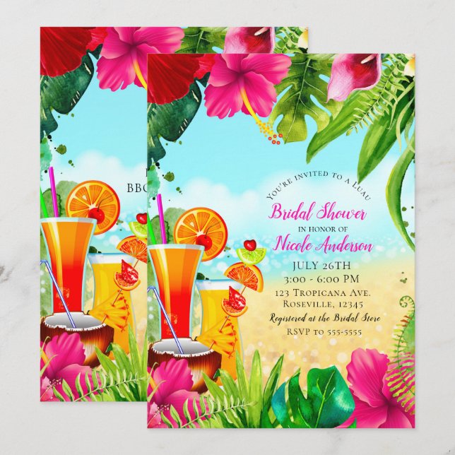 Invitation Boissons tropicales et fleurs Réception de mariage (Devant / Derrière)