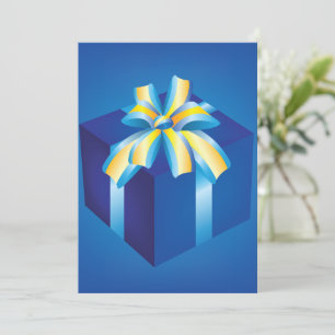 Invitation Boîte-cadeau bleue avec ruban jaune et aqua 
