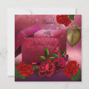 Invitation Boîte Cadeau de Rose Rouge Élégante pour 40e Anniv