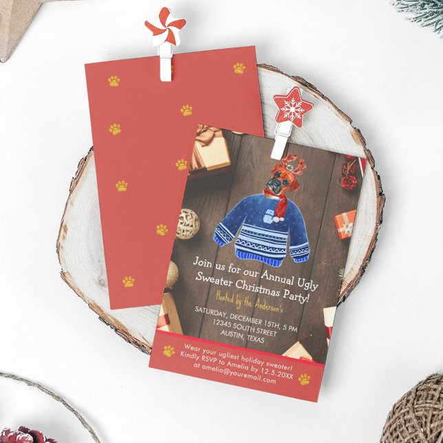 Invitation Boîte de chien Boxer pour les fêtes de Noël Sweate (Front and Back)