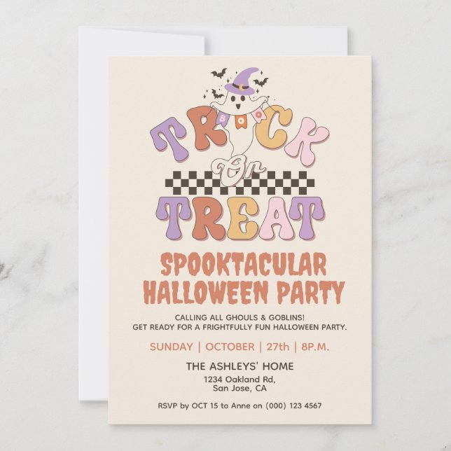 Invitation Boite personnalisée Ghost mignon Trick or Treat Ha (Devant)