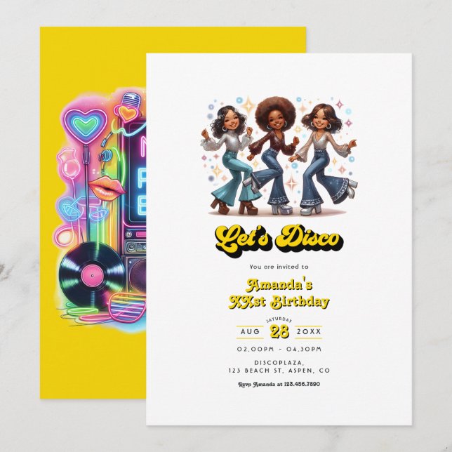 Invitation Boîte photo rétro disco pour fête d'anniversaire (Devant / Derrière)