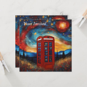 Invitation Boîte téléphonique rouge vintage la nuit étoilée c