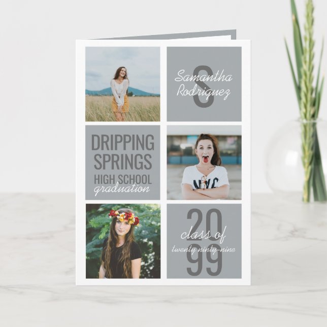 Invitation Boîtes de plaisir de 4 photos de fin d'études en G (Devant)