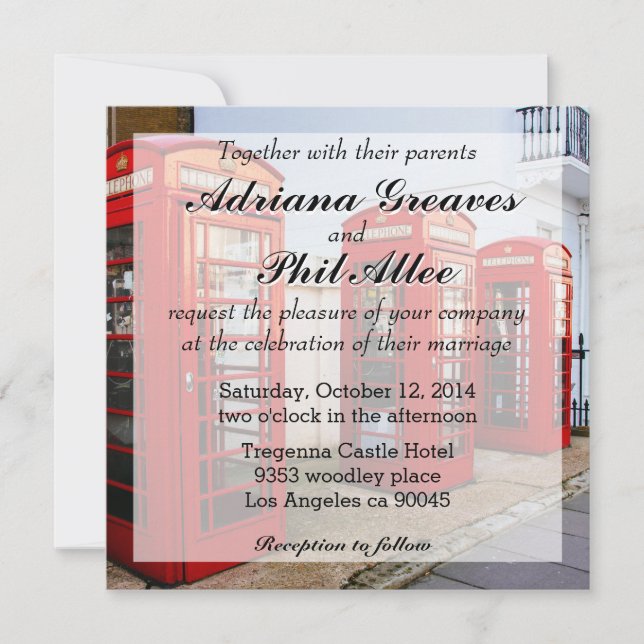 Invitation Boîtes téléphoniques rouges de Londres, photo (Devant)