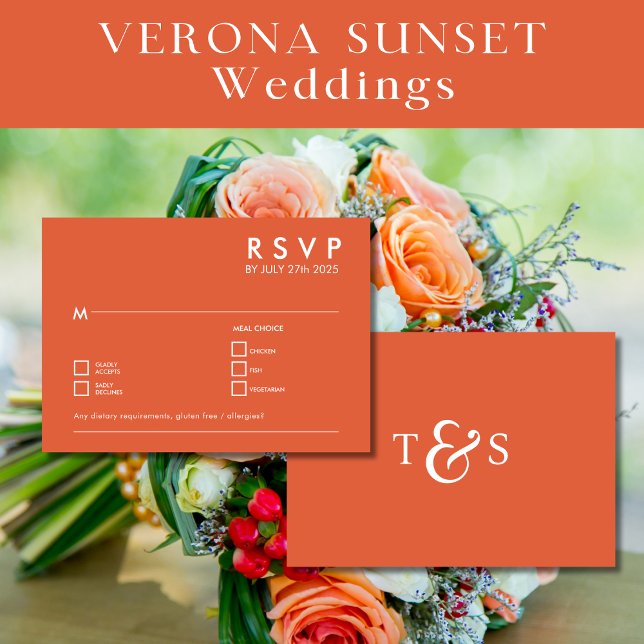 Invitation Boîtier Mariage RSVP Verona Sunset Orange (Créateur téléchargé)