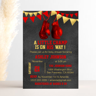 Invitation Boîtier Red Gold Boy Boxe Boxe Baby Shower Invitat