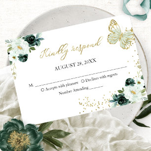 Invitation Boîtier RSVP doux 16 Papillon floral vert