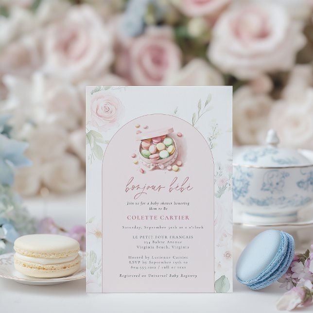 Invitation Bojour Bebe Watercolor Baby shower français (Bonjour BeBe French Baby Shower Invitation )