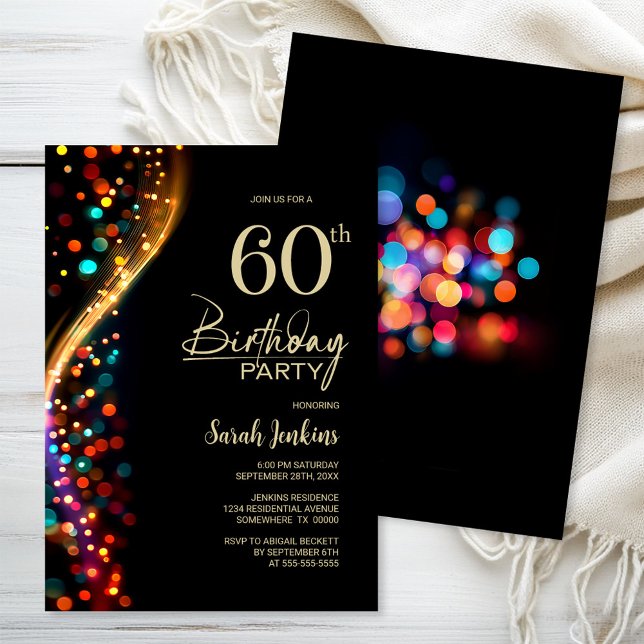 Invitation Bokeh coloré 60e fête d'anniversaire (Créateur téléchargé)