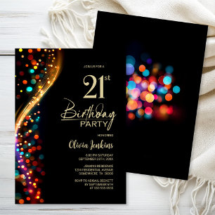 Invitation Bokeh coloré fête du 21e anniversaire