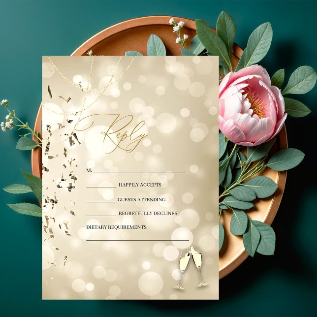 Invitation Bokeh élégant, verres à vin de fête de mariage (Créateur téléchargé)