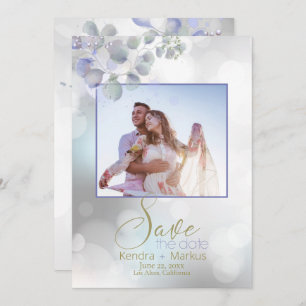 Invitation Bokeh et Lilac Mint Eucalyptus Enregistrer la date