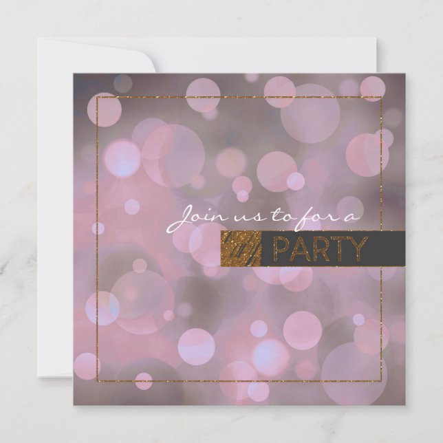 Invitation Bokeh Glam Violet Gris et Or Fête d'anniversaire (Devant)