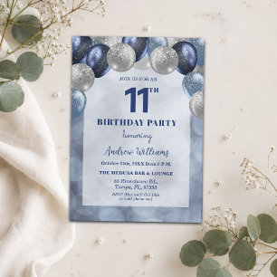 Invitation Bokeh Lights 11e Ballons Pailletés Anniversaire