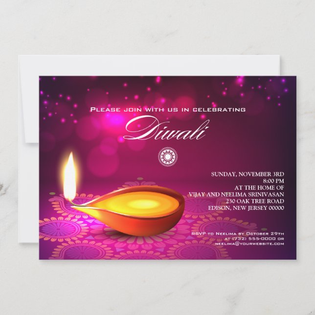 Invitation Bokeh Lights Diwali Lamp Party (Devant)