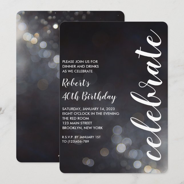 Invitation Bokeh moderne allume l'invitation de fête (Devant / Derrière)