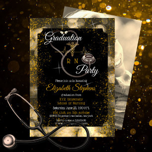 Invitation Bokeh Nurse Stethoscope EKG Graduation Party