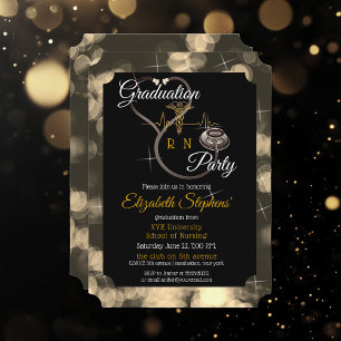 Invitation Bokeh Nurse Stethoscope EKG Graduation Party