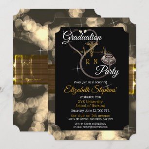 Invitation Bokeh Nurse Stethoscope EKG Graduation Party