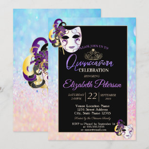 Invitation Bokeh OmbreTiara, Mascarade Quinceañera