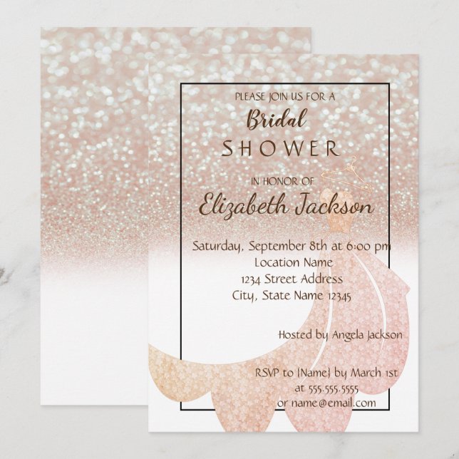 Invitation Bokeh Paillettes Chic Élégant, Robe   Enterrement  (Devant / Derrière)