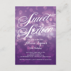 Invitation Bokeh pourpre à la mode allume la partie de sweet