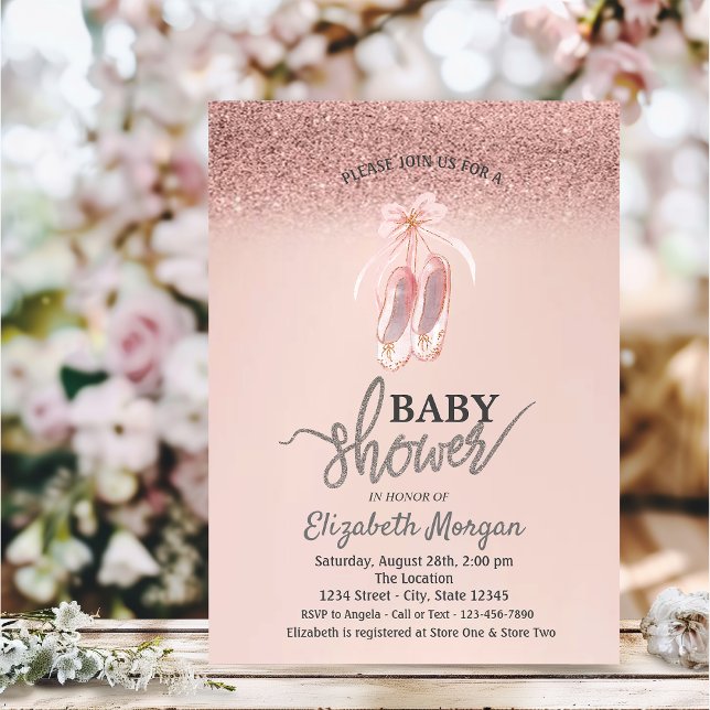 Invitation Bokeh Rose Gold, Chaussures de Ballet Fleur Bébé S (Créateur téléchargé)