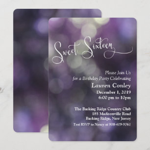 Invitation Bokeh Sweet sixteen clair violet 3