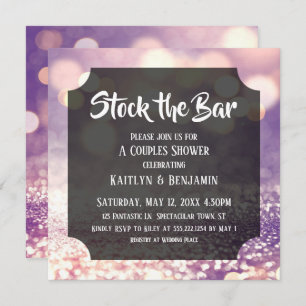 Invitation Bokeh violet et rose, Stock du Bar Couples Douche