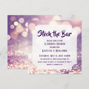 Invitation Bokeh violet et rose, Stock du Bar Couples Douche