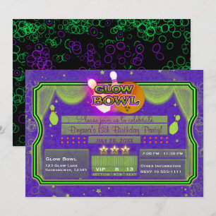 Invitation Bol à néon vert et violet pour soirée d'anniversai