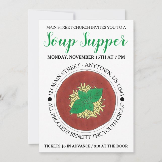 Invitation Bol de soupe de soupe de poulet chaud à la tomate  (Devant)