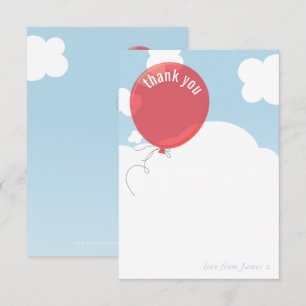 Invitation BOLD BALLOON merci note bleu ciel rouge