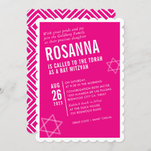 Invitation BOLD BAT MITZVAH angle moderne mignon rose chaud b