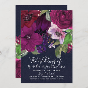 Invitation Bold Berry Fuchsia Floral Bouquet Chic Mariage