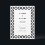 Invitation Bold Black White Geometric Retro Modern Wedding<br><div class="desc">This wedding invitation features a bold geometric border in classic black and white with a clean modern layout for the event details. The repeating tile pattern creates a striking graphic frame that feels both contemporary and timeless. Perfect for modern weddings, gallery venues, city celebrations, and minimalist ceremonies. A sophisticated choice...</div>