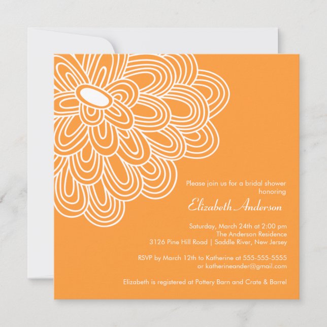 Invitation Bold Bloom Orange & White Bridal Shower (Devant)