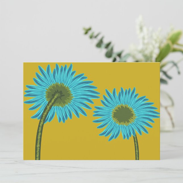 Invitation Bold Blue Daisy Art sur Mustard Yellow Arrière - p (Créateur téléchargé)