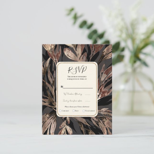 Invitation Bold Bronzy Floral Botanique Chic Mariage RSVP   (Debout devant)