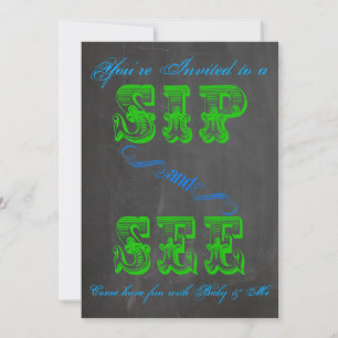 Invitation BOLD Chalkboard Sip & Voir Baby shower Boy 2 Invit