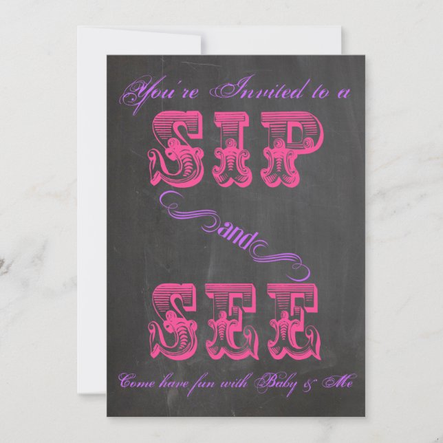 Invitation BOLD Chalkboard Sip & Voir Baby shower fille Invit (Devant)