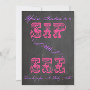 Invitation BOLD Chalkboard Sip & Voir Baby shower fille Invit