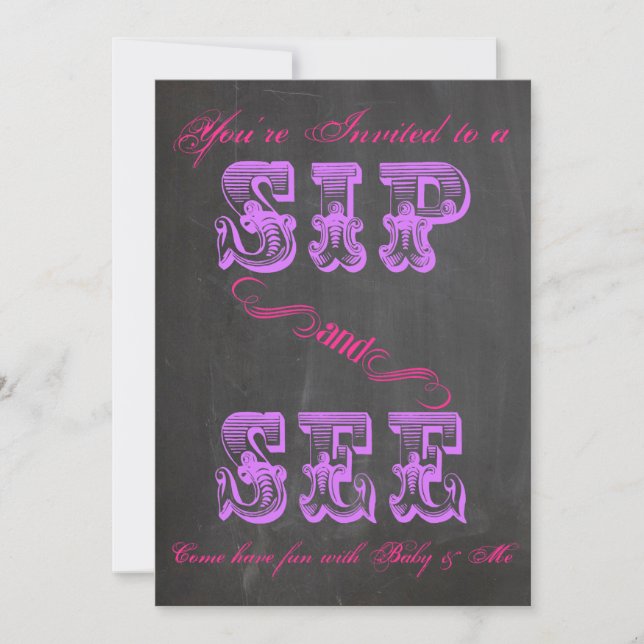 Invitation BOLD Chalkboard Sip & Voir Baby shower Girl 2 Invi (Devant)
